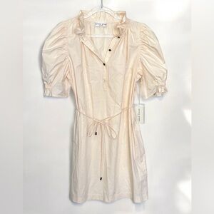 Apiece Apart SABRINA MINI DRESS Cream poplin cotton tie waist puff sleeve S